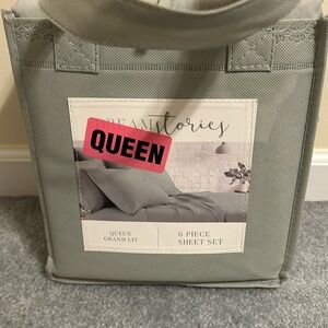 Queen bed sheet set , 6 piece sheet set.  The color is a sage green. Brand new.